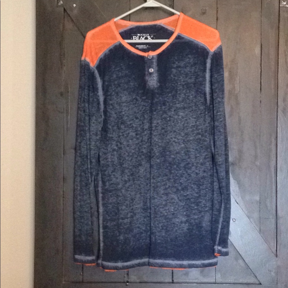 Men's Buckle Black long sleeve blue orange tee